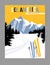 Retro style travel poster design for the United States.  Downhill skiing in the mountains.