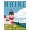 Retro style travel poster United States, Maine lighthouse.