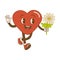 Retro style Valentine\\\'s day. Groovy retro heart. Hippie happy heart in retro cartoon style.Valentines Day. Vintage heart