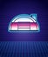 Retro style Warehouse icon isolated futuristic landscape background. 80s fashion party. Vector