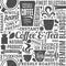 Retro styled typographic vector coffee and tea seamless pattern