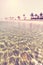 Retro stylized photo of a beautiful beach with crystal clear water.