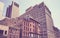 Retro stylized picture of New York diverse architecture, Manhattan, USA