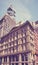 Retro stylized picture of New York diverse architecture, Manhattan, USA