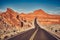 Retro stylized picture of a scenic desert road.