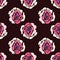 Retro stylized roses on maroon background seamless pattern.