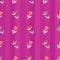 Retro stylized tulips and flowers on pink striped background seamless pattern.