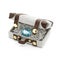 Retro suitcase with silver and blue topaz