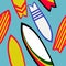 Retro Surfboards Seamless Pattern, Summer, Beach, Ocean Surf Background Repeat Pattern for textile design, fabric print or fashion
