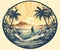 Retro Surfer in a Tropical Paradise Emblem - Feel the Beach Vibes!