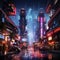 A retro synth blade runner style city of the future, with neon lights and tall skyscrappers