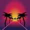 Retro synthwave retro design. Road to sunset