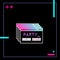 Retro synthwave style party invitation card on black background