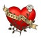 Retro tattoo heart with gold ribbons. Happy Valentine`s Day card