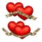 Retro tattoo hearts with gold ribbons.Happy Valentine`s Day card