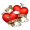 Retro tattoo hearts with gold ribbons.Happy Valentine`s Day card
