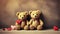 Retro Teddy Bear toys pair with handmade Valentines day love hearts