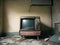 retro television set with leg stand in messy abandoned house interior old tv vintage style