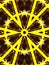 Retro theme poster, Yellow beige color with a black star in the center. Kaleidoscopic and cubic pattern