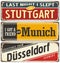 Retro tin sign collection with German cities