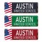 Retro tin sign collection with USA city names Austin. Vintage vector souvenir sign