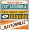 Retro tin sign templates collection with USA cities