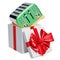 Retro Toaster inside gift box, gift concept. 3D rendering