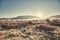 Retro toned frosty sunrise at Grand Teton National Park.