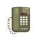 Retro touch tone, push button telephone with keypad. 90s phone with keys, headset receiver. History analog wired device
