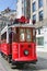 Retro tram on Istiklal street. Red tram Taksim-Tunel.