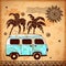 Retro Travel bus with vintage background