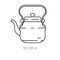 Retro travel copper teapot, kettle vector line icon. Summer travel vacation, tourism, camping equipment. Backyard