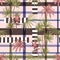 Retro tropical plam trees and leaves mixed with geometric stripe