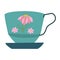 Retro turquoise tea cup with pink daisy decor