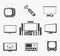 Retro TV flat screen, home theater and smart icons