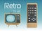 Retro TV set and remote control illustration for media broadcasting, news or entertainment poster