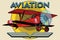 Retro two-winged plane aviation poster