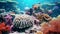 Retro Underwater Ocean Scene With Hyperrealistic Marine Life