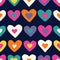 Retro Valentine's Day Holiday Hand-Drawn Colorful Hearts Vector Seamless Pattern