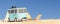 Retro van parked on sandy beach. 3d render