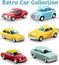 Retro vector car collection. Car icons. Vehicle illustration