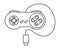 Retro video game controller or classical joystick with usb cable line art icon for apps or website