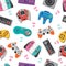 Retro video game controller and joystick seamless pattern