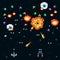 Retro video game, screen, arcade space warships, shooting, background map, vector graphic design illustration. 16 bit, 8 bit . Spa