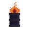 Retro videogame barrel in fire pixelated cartoon