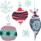 Retro vintage art beautiful artistic Scandinavian graphic lovely holiday new year collage pattern Christmas tree toys vector