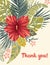 Retro Vintage Bold Colorful Tropical Exotic Foliage, Hibiscus Floral Vector Gift Greeting Card. Thank You. Summertime.