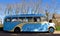 Retro vintage bus profile English countryside