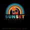 Retro vintage California sunset logo badges on black background graphics for t-shirts and other print production. Vector