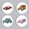 Retro vintage cars oval stickers set